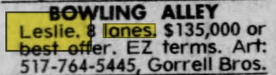 Leslie Lanes - Dec 3, 1995 For Sale